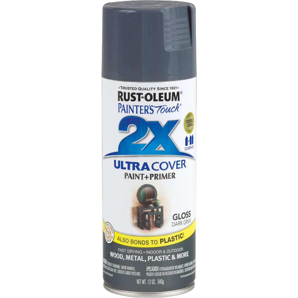 Rust-Oleum Painter's Touch 2X Ultra Cover 12 Oz. Gloss Paint + Primer Spray Paint, Dark Gray