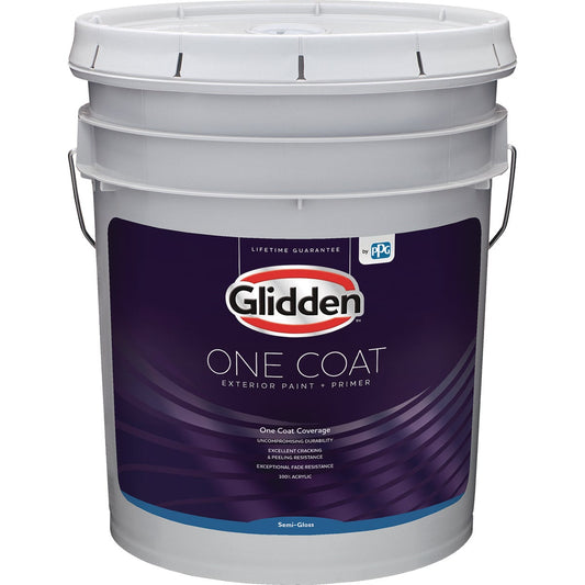 Glidden One Coat Exterior Paint + Primer Semi-Gloss White & Pastel Base 5 Gallon