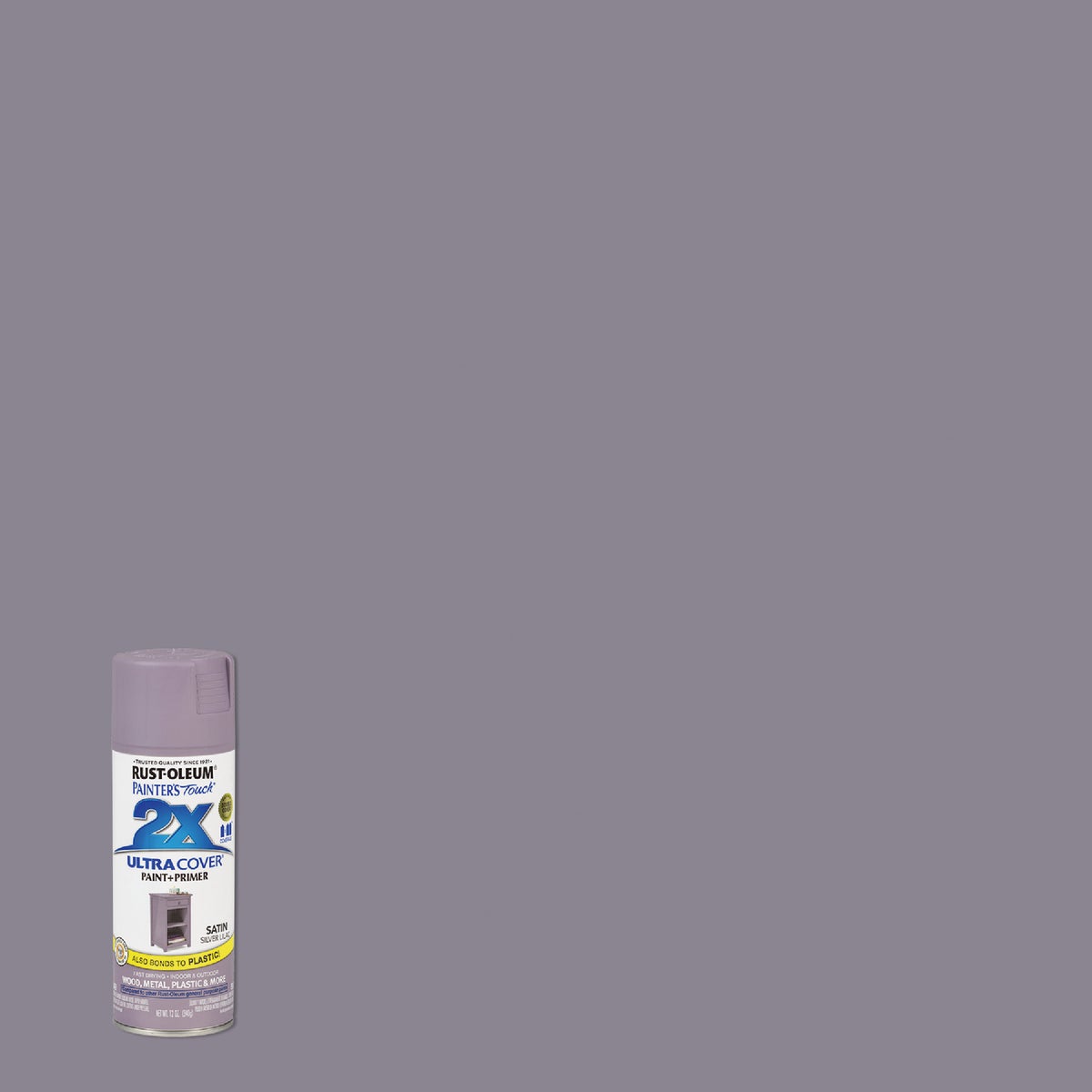 Rust-Oleum Painter's Touch 2X Ultra Cover 12 Oz. Satin Paint + Primer Spray Paint, Silver Lilac