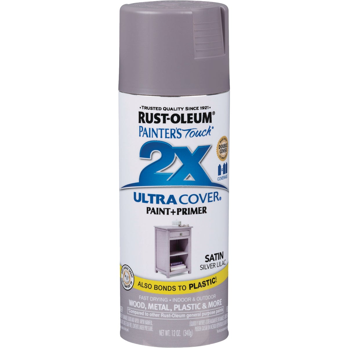 Rust-Oleum Painter's Touch 2X Ultra Cover 12 Oz. Satin Paint + Primer Spray Paint, Silver Lilac