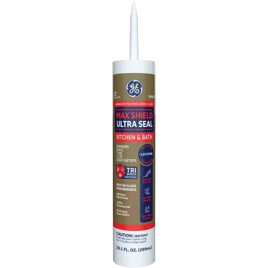 GE Max Shield Ultra Seal 10.1 Oz. White Advanced Polymer Acrylic Latex Kitchen & Bath Sealant (MAKB410WT)