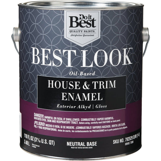 Best Look Oil-Based Alkyd Gloss Exterior House & Trim Enamel Paint, Neutral Base, 1 Gal.