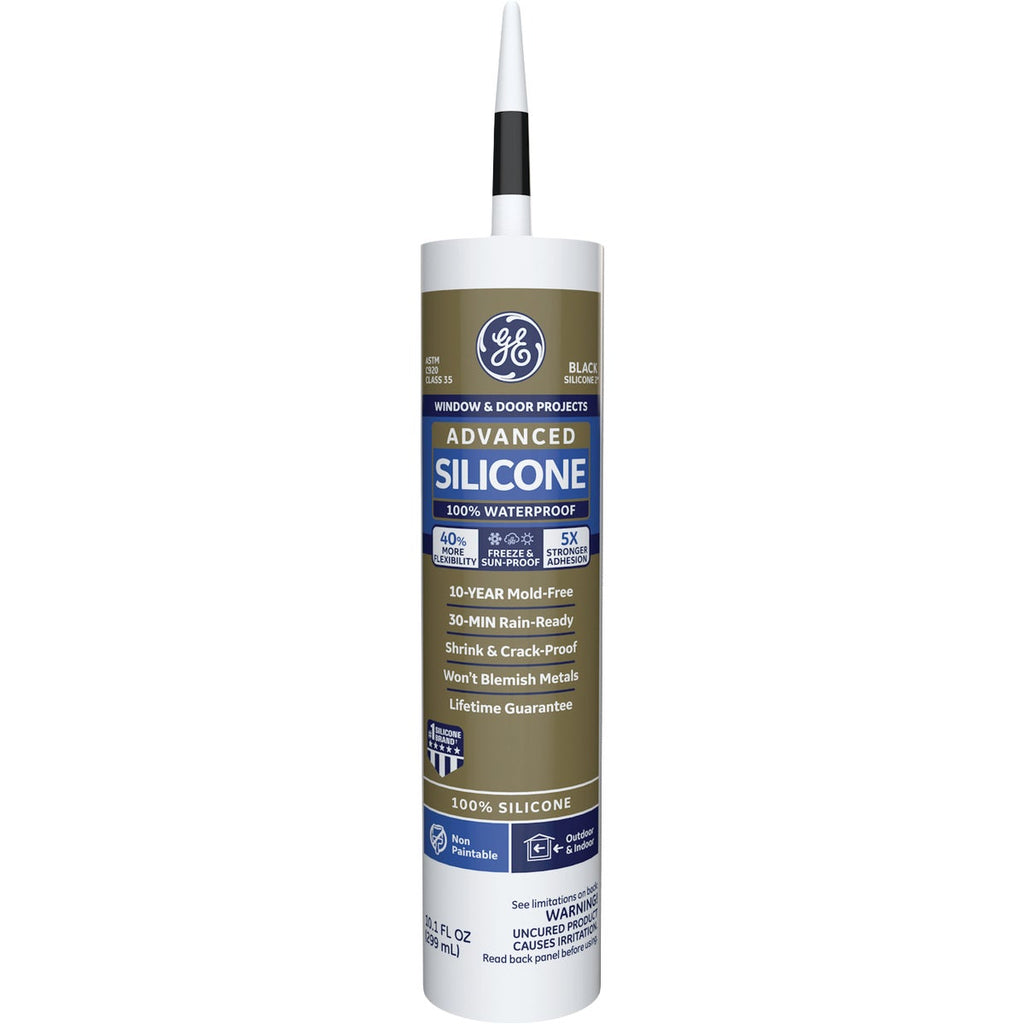 GE Advanced Silicone 2 Window & Door Sealant, Black, 10.1oz