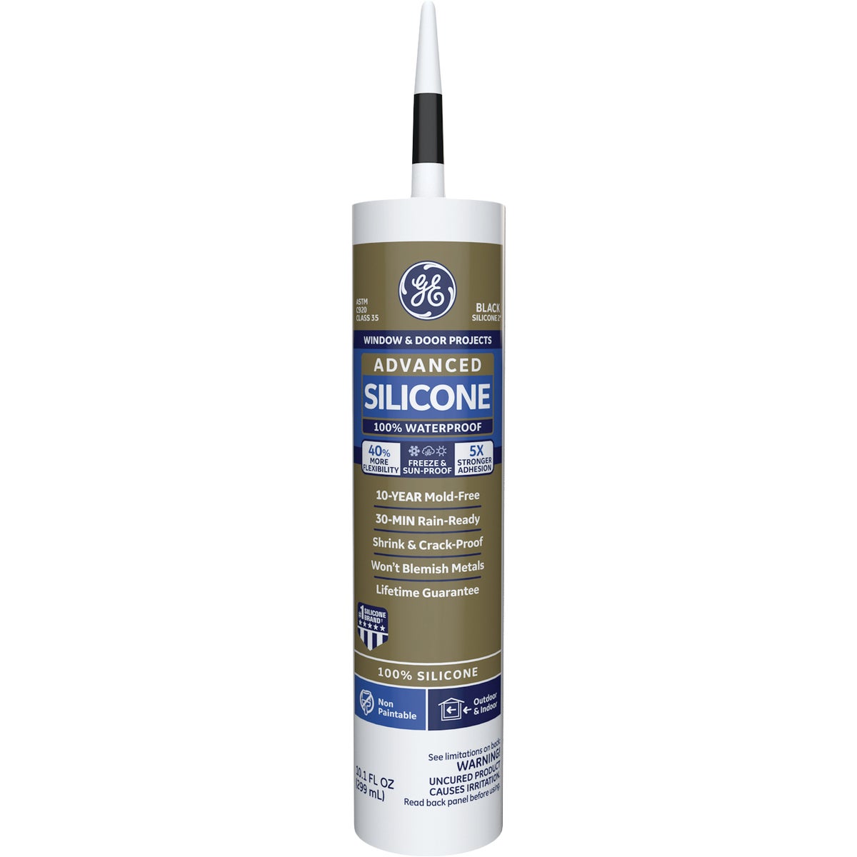 GE Advanced Silicone 2 Window & Door Sealant, Black, 10.1oz