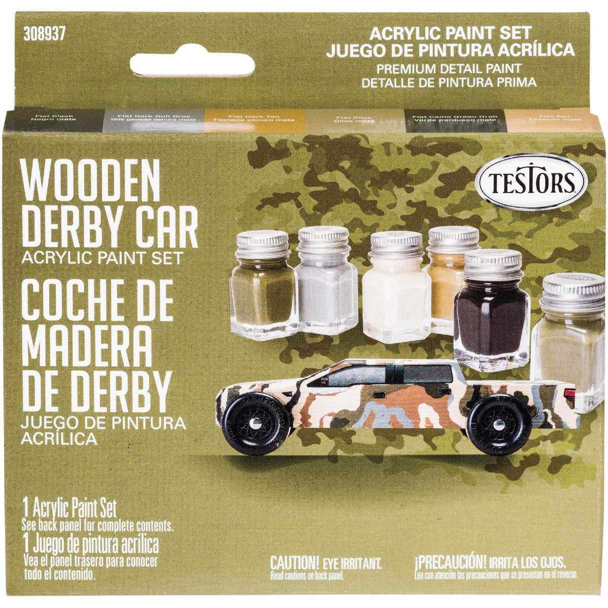 Testors Wooden Derby Car Acrylic Paint Set (Black, Gray, Dark Tan, Olive, Green, Tan)