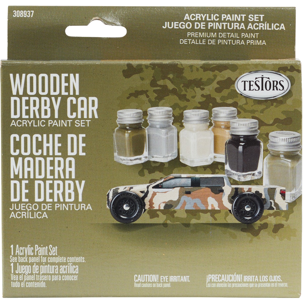 Testors Wooden Derby Car Acrylic Paint Set (Black, Gray, Dark Tan, Olive, Green, Tan)