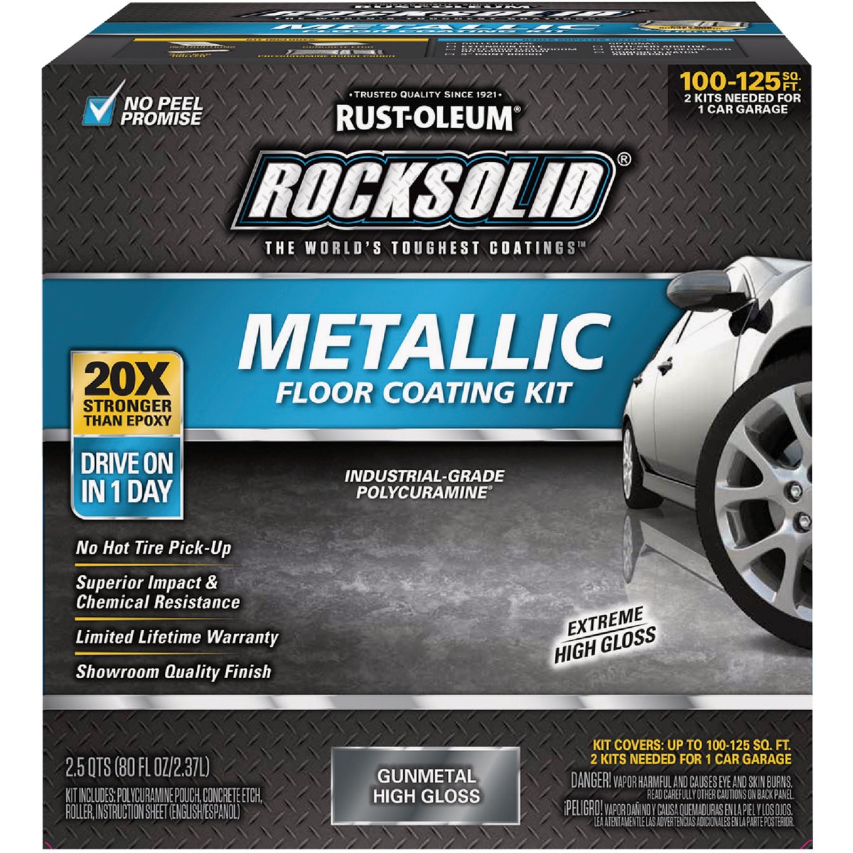 Rust-Oleum RockSolid Metallic Floor Coating Kit, Gunmetal, 70 Oz.