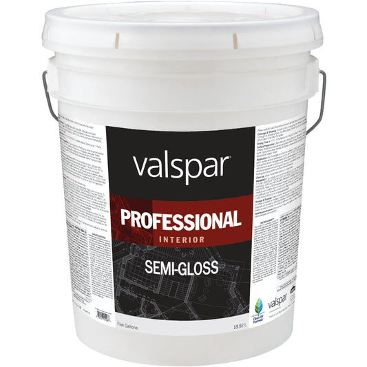 Valspar Professional Latex Semi-Gloss Interior Wall Paint, High Hide White, 5 Gal.