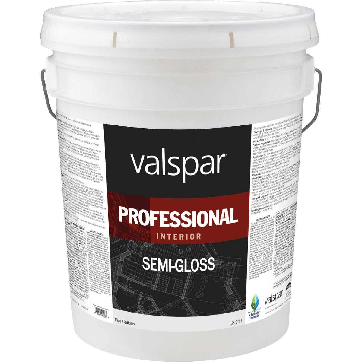 Valspar Professional Latex Semi-Gloss Interior Wall Paint, Medium Base, 5 Gal.