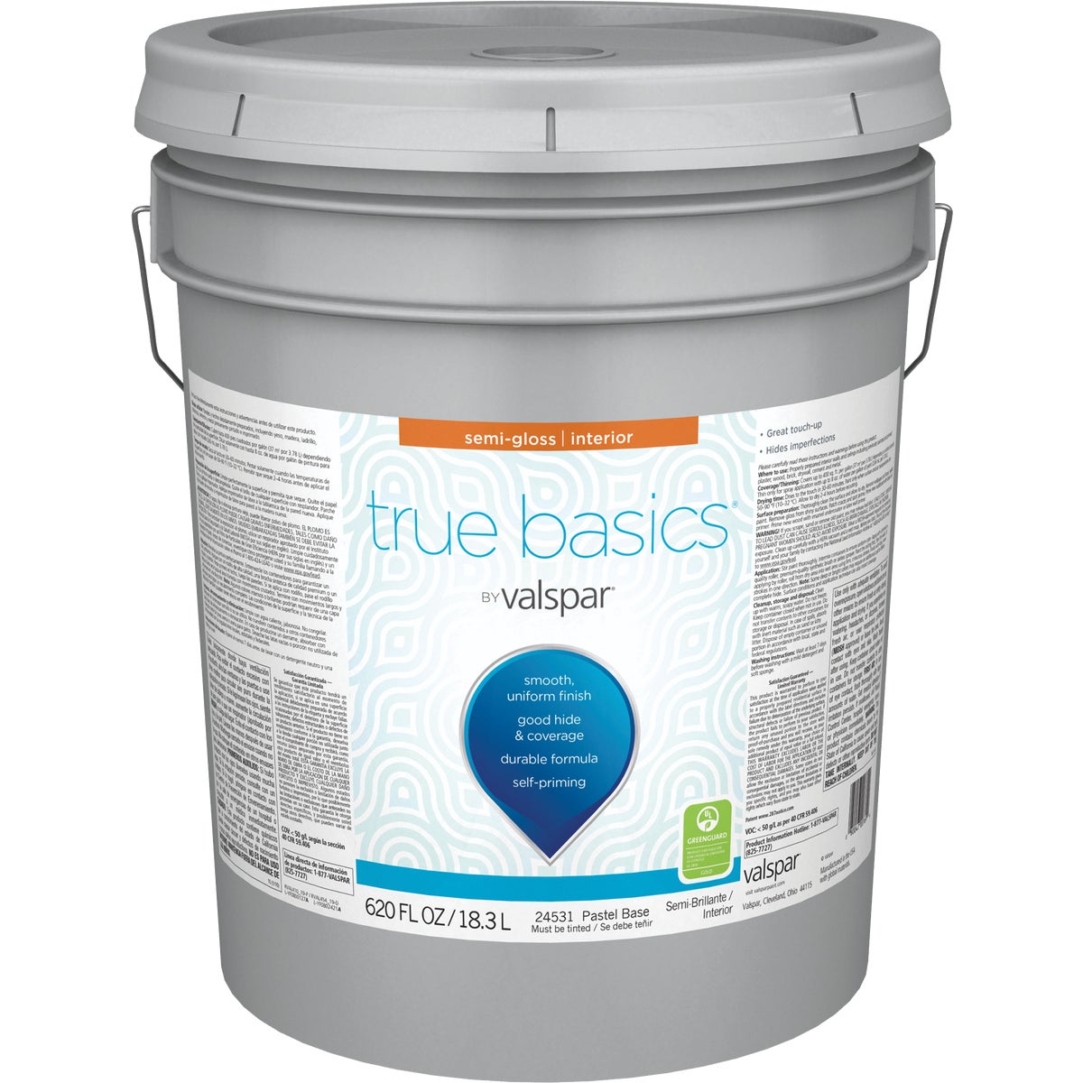 True Basics by Valspar Semi-Gloss Interior Paint, 5 Gal., Pastel Base