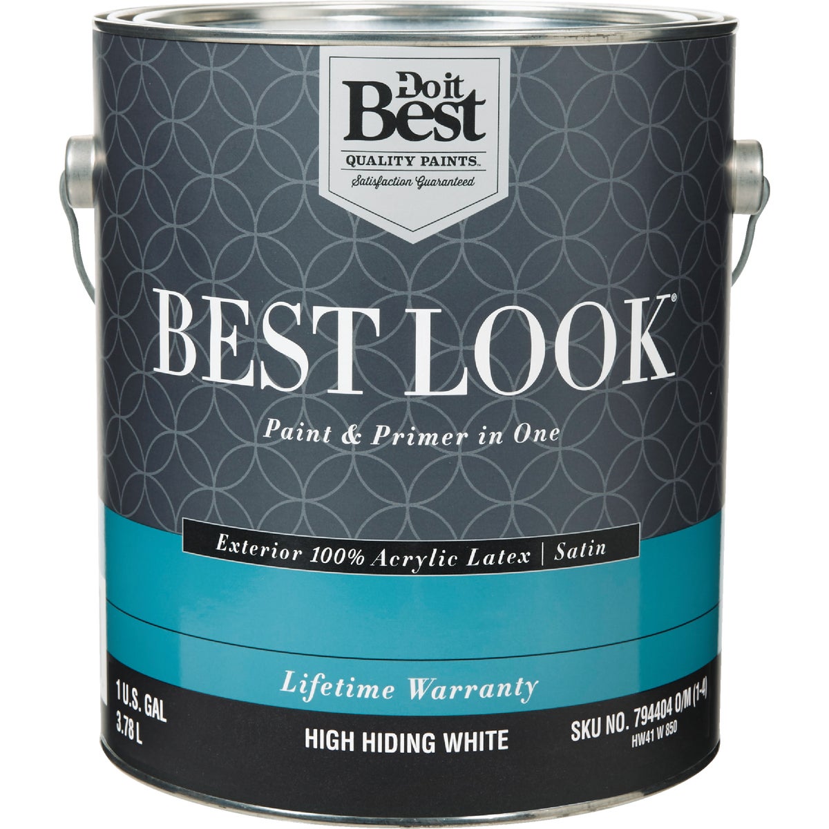 Best Look 100% Acrylic Latex Paint & Primer In One Satin Exterior House Paint, High Hiding White, 1 Gal.