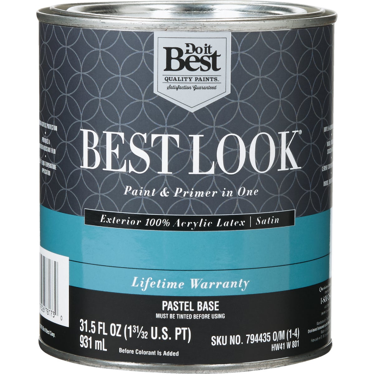 Best Look 100% Acrylic Latex Paint & Primer In One Satin Exterior House Paint, Pastel Base, 1 Qt.