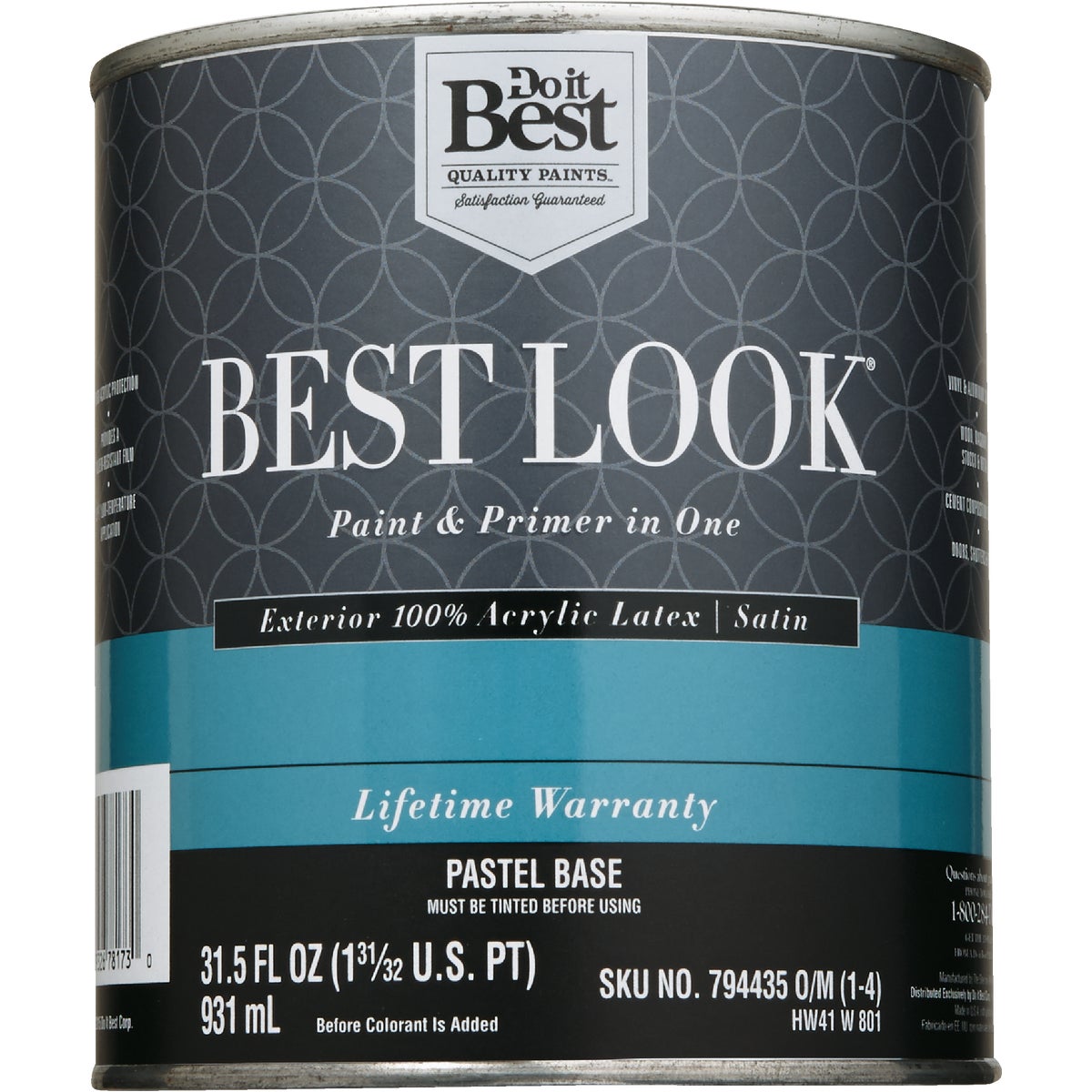 Best Look 100% Acrylic Latex Paint & Primer In One Satin Exterior House Paint, Pastel Base, 1 Qt.