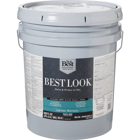 Best Look 100% Acrylic Latex Paint & Primer In One Satin Exterior House Paint, Pastel Base, 5 Gal.