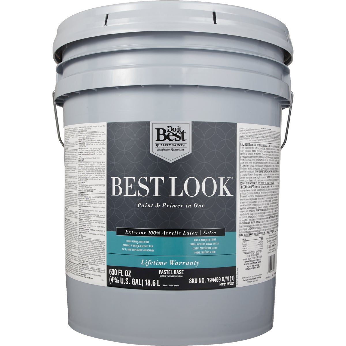 Best Look 100% Acrylic Latex Paint & Primer In One Satin Exterior House Paint, Pastel Base, 5 Gal.