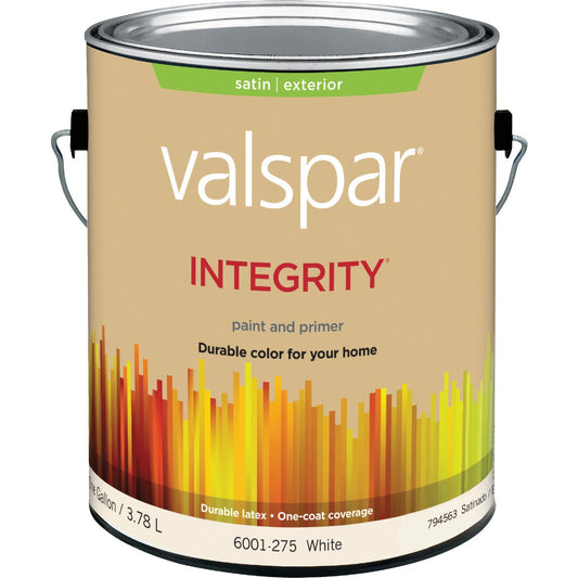 Valspar Integrity Latex Paint And Primer Satin Exterior House Paint, White, 1 Gal.