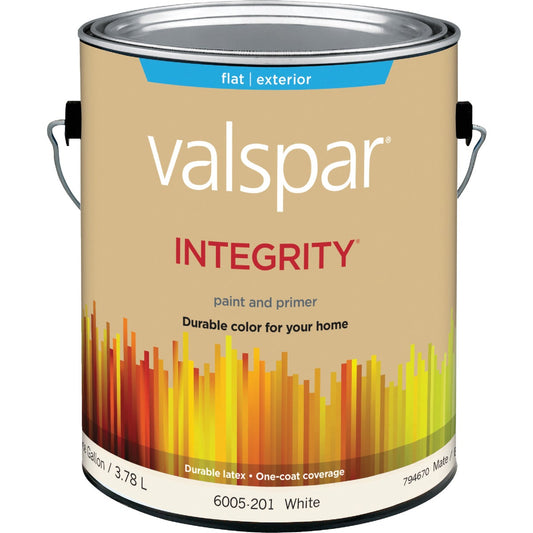 Valspar Integrity Latex Paint And Primer Flat Exterior House Paint, White, 1 Gal.