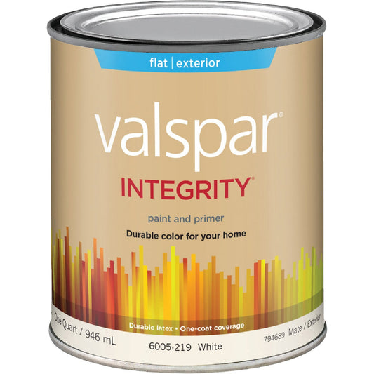 Valspar Integrity Latex Paint And Primer Flat Exterior House Paint, White, 1 Qt.