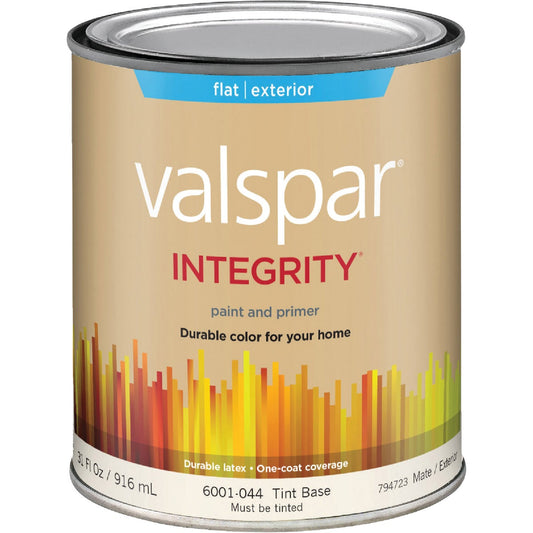 Valspar Integrity Latex Paint And Primer Flat Exterior House Paint, Tint Base, 1 Qt.