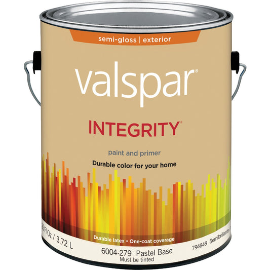 Valspar Integrity Latex Paint And Primer Semi-Gloss Exterior House Paint, Pastel Base, 1 Gal.