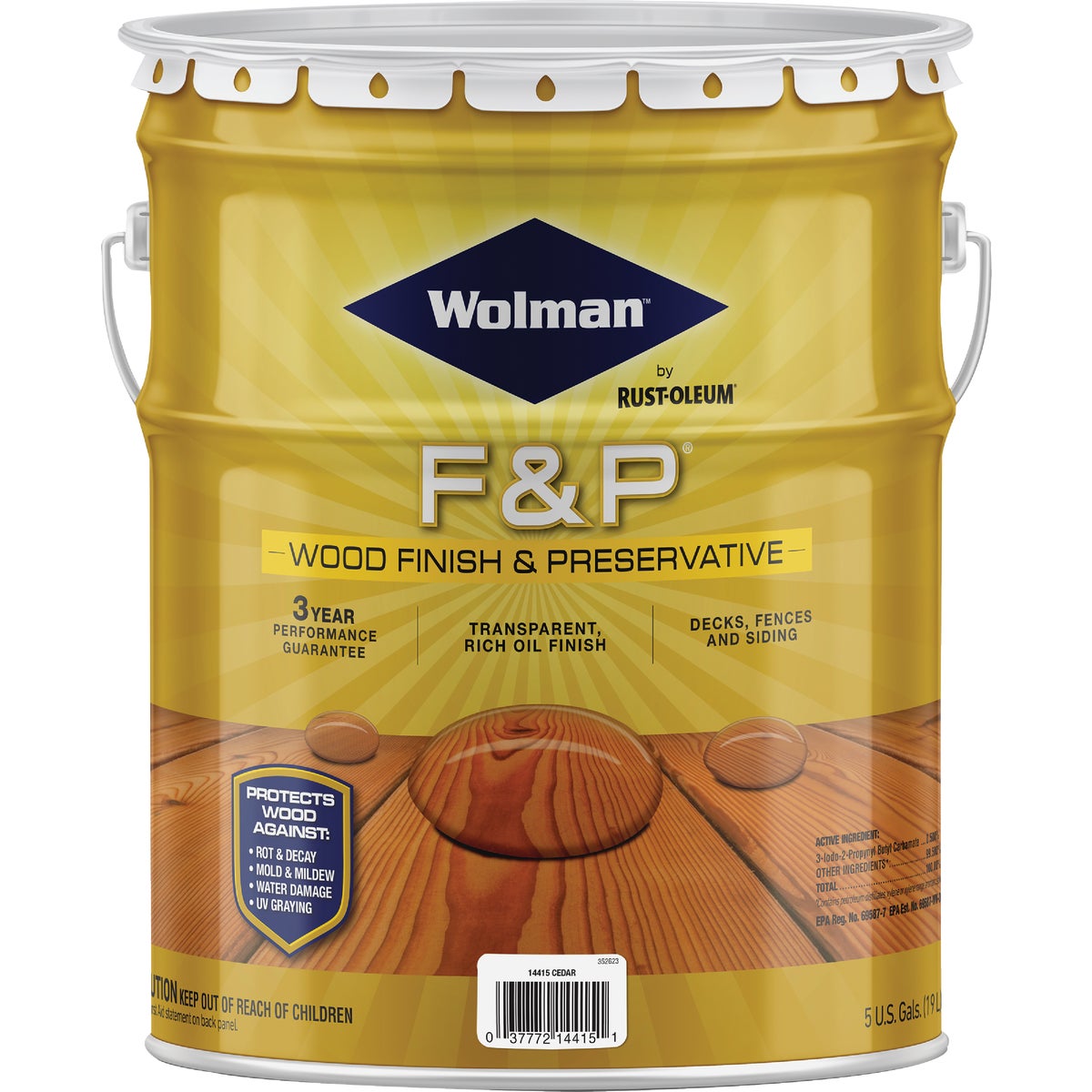 Wolman F&P Transparent Wood Finish And Preservative, Cedar, 5 Gal.