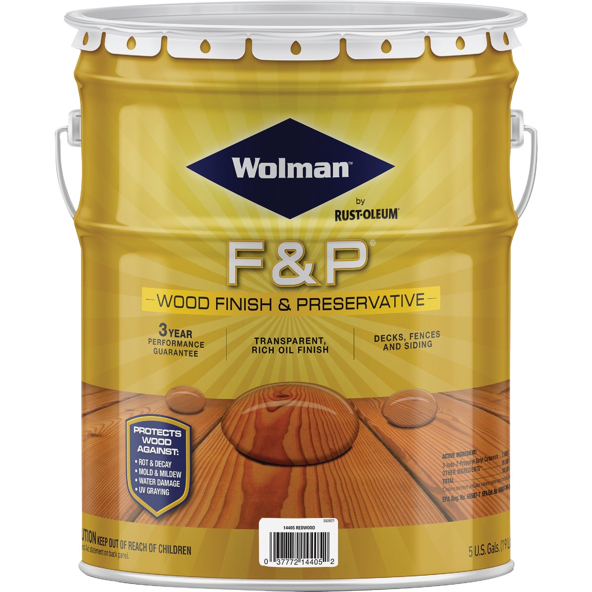 Wolman F&P Transparent Wood Finish And Preservative, Redwood, 5 Gal.