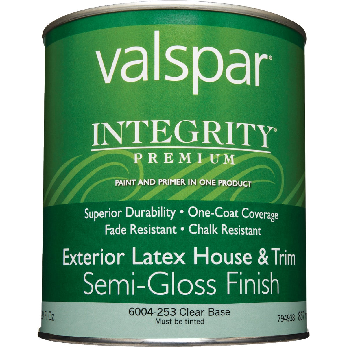 Valspar Integrity Latex Paint And Primer Semi-Gloss Exterior House Paint, Clear Base, 1 Qt.