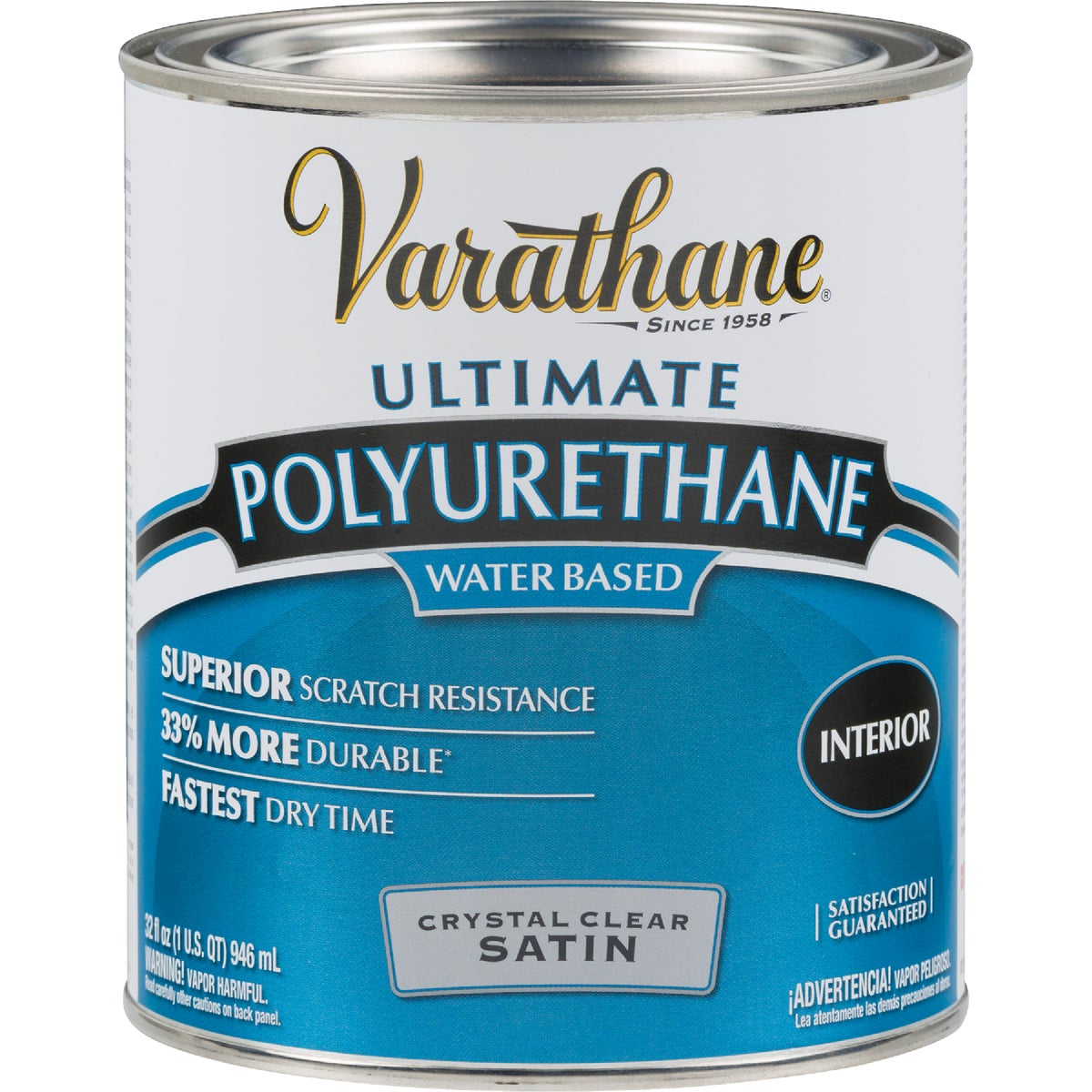 Varathane Satin Low Odor Water Based Interior Polyurethane, 1Qt.