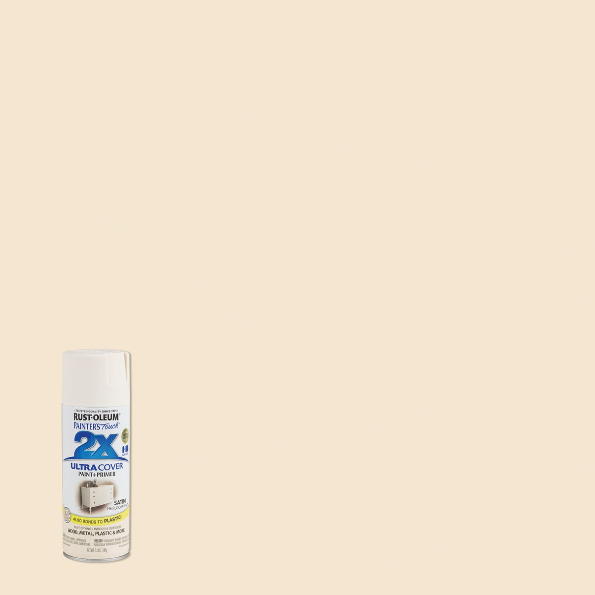 Rust-Oleum Painter's Touch 2X Ultra Cover 12 Oz. Satin Paint + Primer Spray Paint, Heirloom White