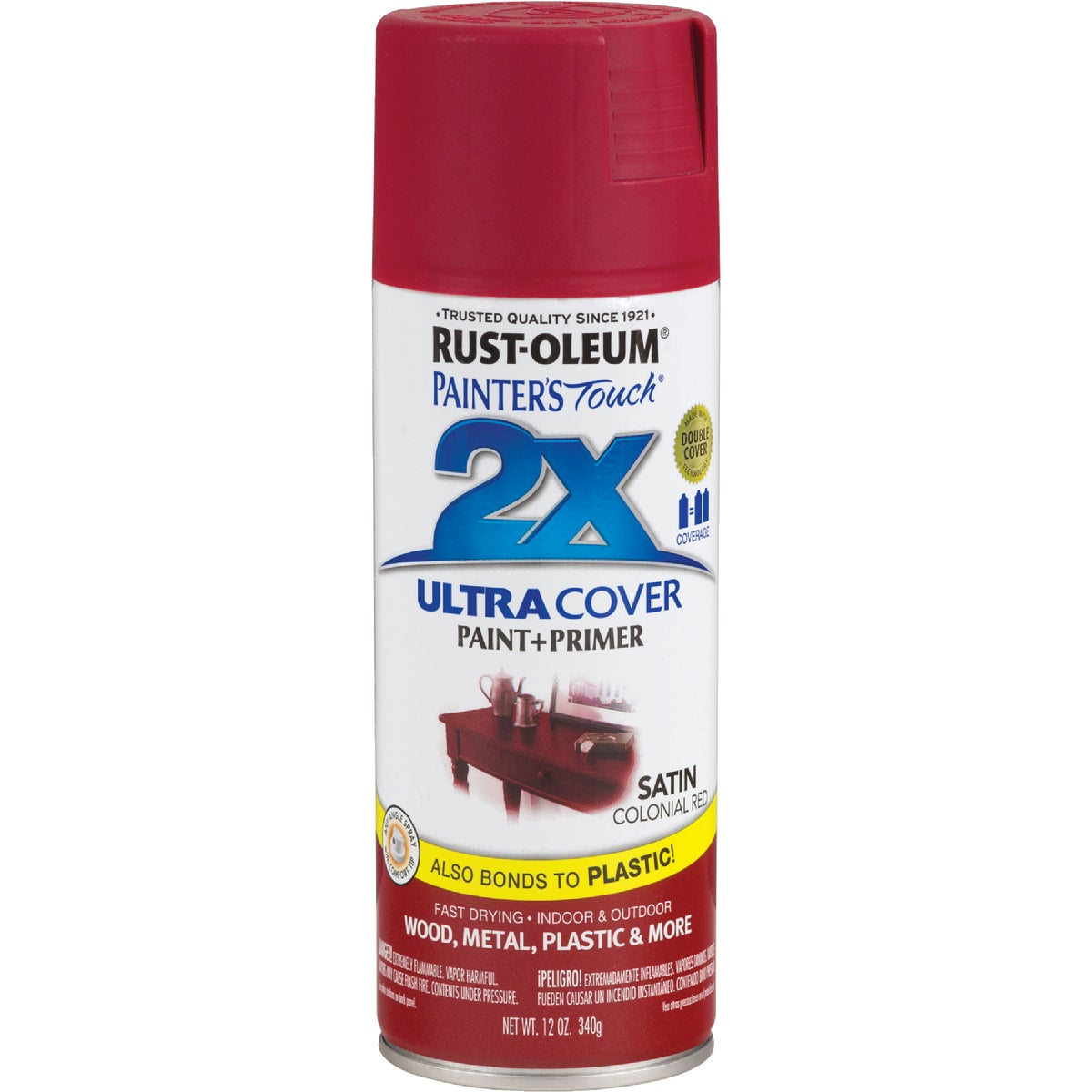 Rust-Oleum Painter's Touch 2X Ultra Cover 12 Oz. Satin Paint + Primer Spray Paint, Colonial Red