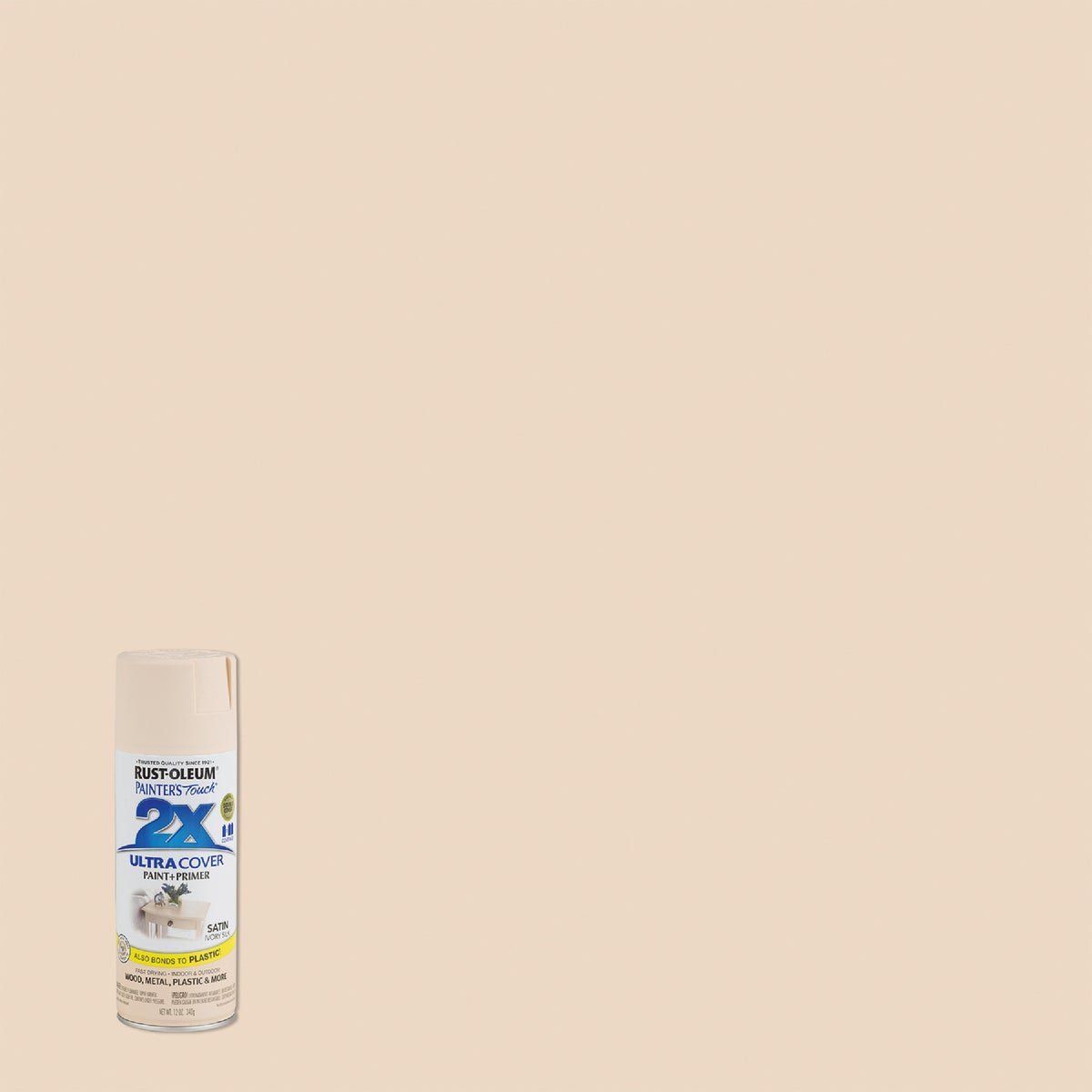 Rust-Oleum Painter's Touch 2X Ultra Cover 12 Oz. Satin Paint + Primer Spray Paint, Ivory Silk