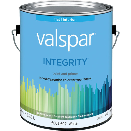 Valspar Integrity Latex Paint And Primer Flat Interior Wall Paint, White, 1 Gal.