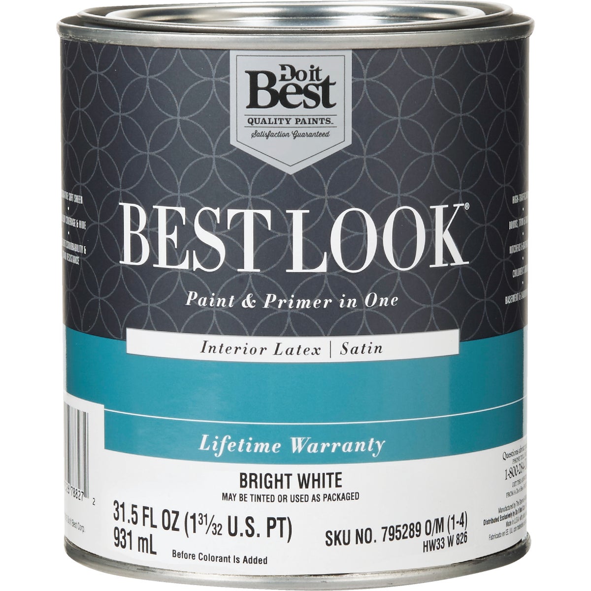 Best Look Latex Paint & Primer In One Satin Interior Wall Paint, Bright White, 1 Qt.