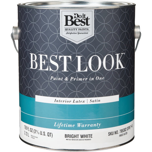 Best Look Latex Paint & Primer In One Satin Interior Wall Paint, Bright White, 1 Gal.