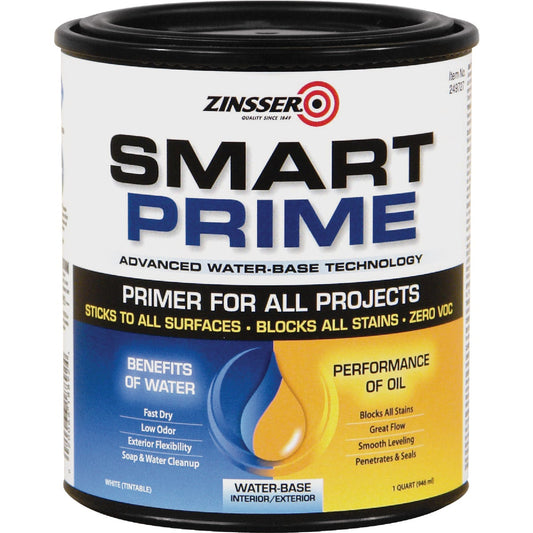 Zinsser Smart Prime Water-Base Interior/Exterior Stain Blocking Primer, White, 1 Qt.