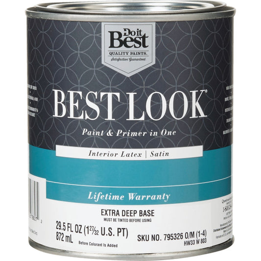 Best Look Latex Paint & Primer In One Satin Interior Wall Paint, Extra Deep Base, 1 Qt.