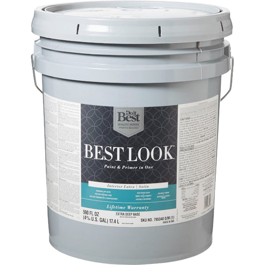 Best Look Latex Paint & Primer In One Satin Interior Wall Paint, Extra Deep Base, 5 Gal.