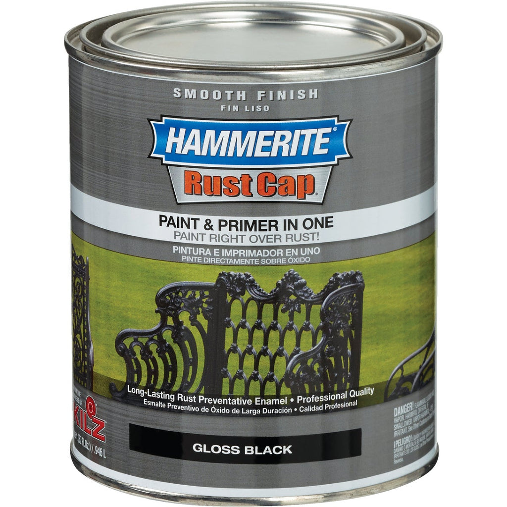 Hammerite Rust Cap Oil-Based Gloss Smooth Rust Control Enamel, Black, 1 Qt.