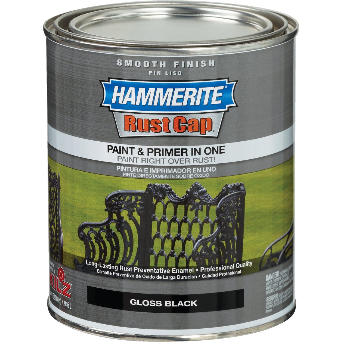 Hammerite Rust Cap Oil-Based Gloss Smooth Rust Control Enamel, Black, 1 Qt.