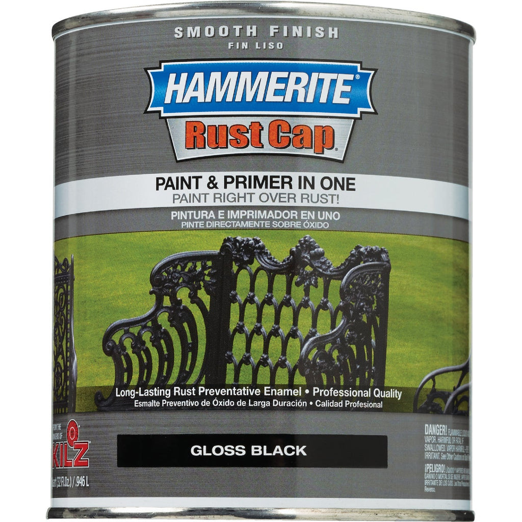 Hammerite Rust Cap Oil-Based Gloss Smooth Rust Control Enamel, Black, 1 Qt.