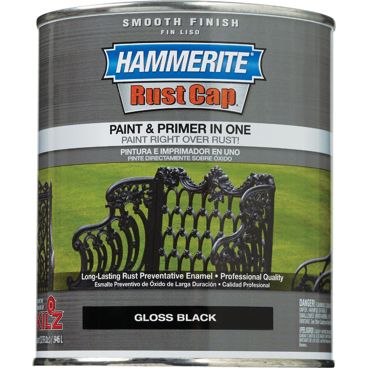 Hammerite Rust Cap Oil-Based Gloss Smooth Rust Control Enamel, Black, 1 Qt.