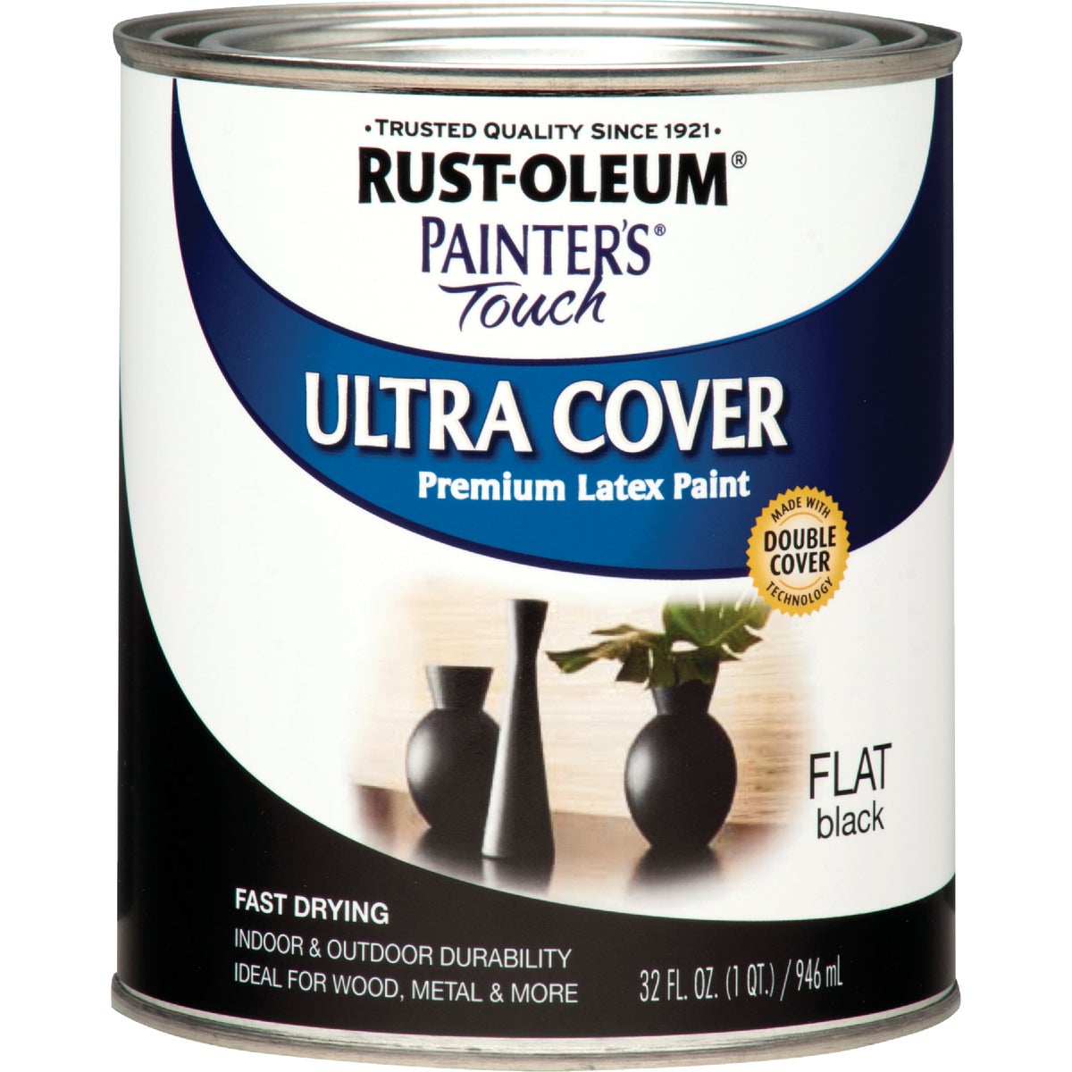 Rust-Oleum Painter's Touch 2X Ultra Cover Premium Latex Paint, Flat Black, 1 Qt.