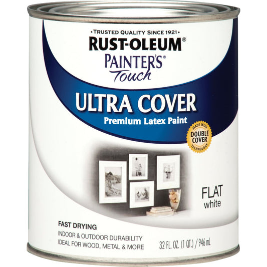 Rust-Oleum Painter's Touch 2X Ultra Cover Premium Latex Paint, Flat White, 1 Qt.