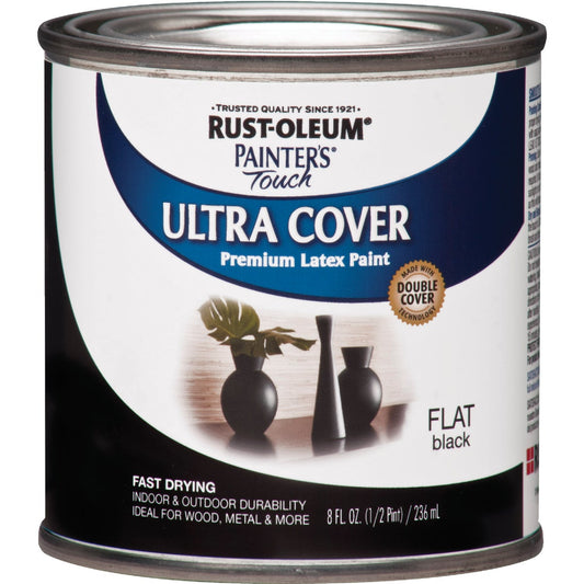 Rust-Oleum Painter's Touch 2X Ultra Cover Premium Latex Paint, Flat Black, 1/2 Pt.