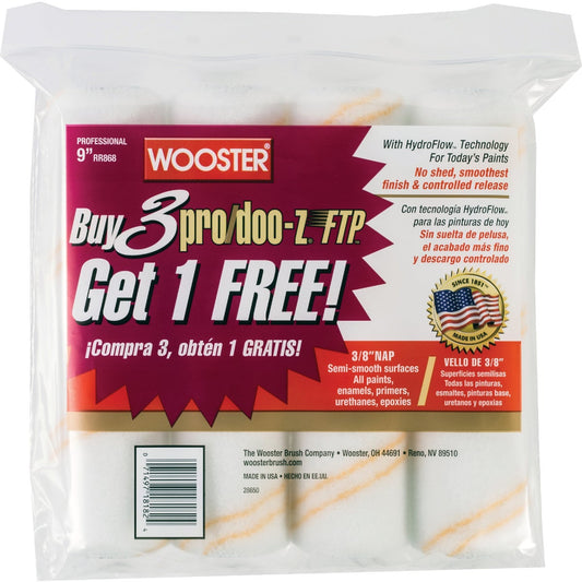 Wooster Pro/Doo-Z FTP 9 In. x 3/8 In. Woven Fabric Roller Cover (4-Pack)