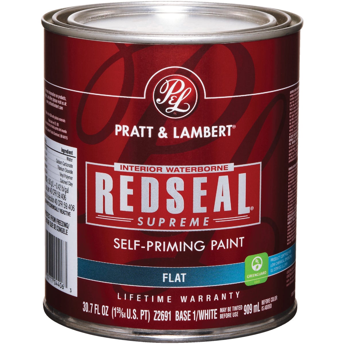 Pratt & Lambert Redseal Supreme Latex Flat Interior Wall Paint, Base 1 White, 1 Qt.