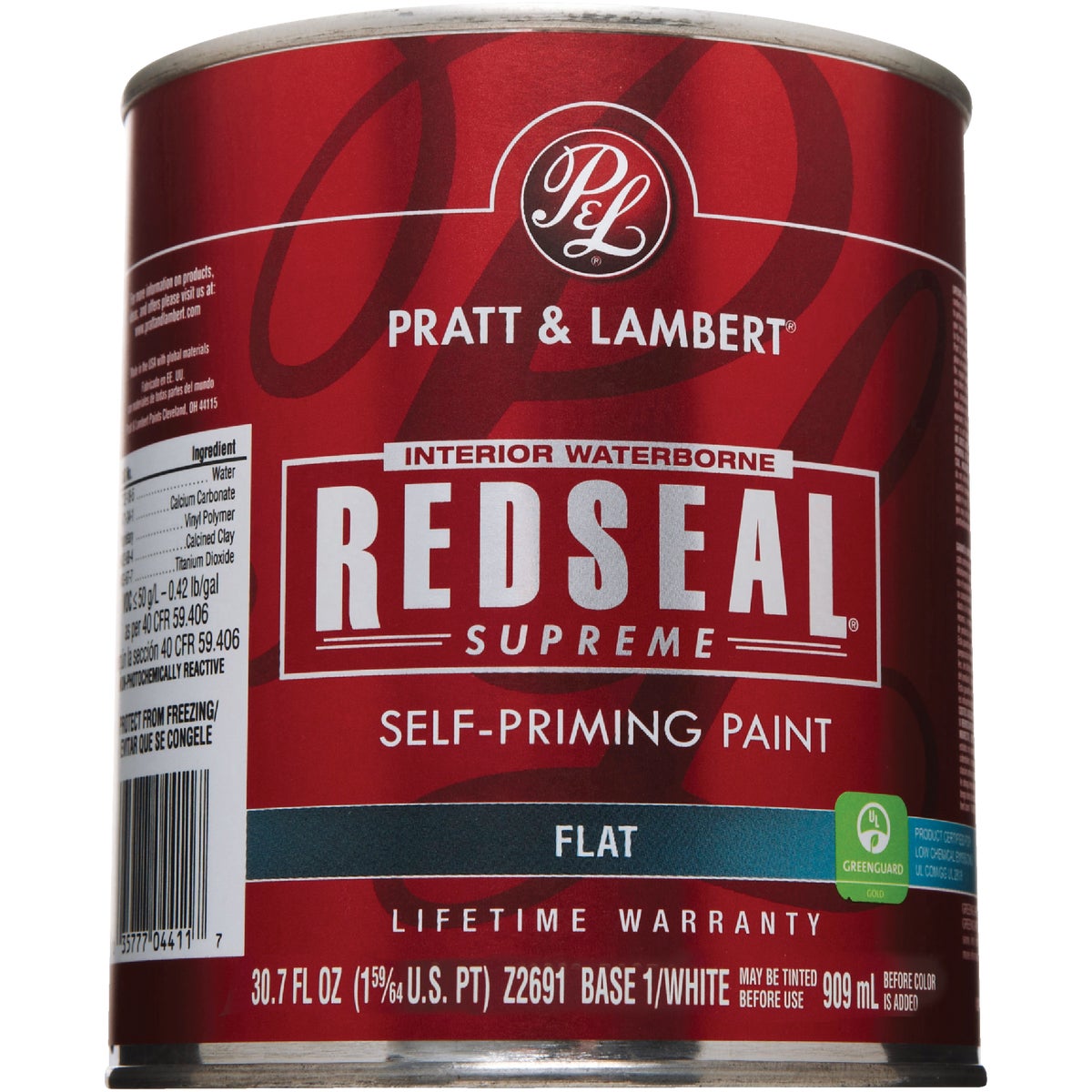 Pratt & Lambert Redseal Supreme Latex Flat Interior Wall Paint, Base 1 White, 1 Qt.