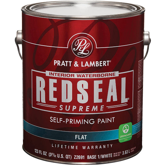 Pratt & Lambert Redseal Supreme Latex Flat Interior Wall Paint, Base 1 White, 1 Gal.