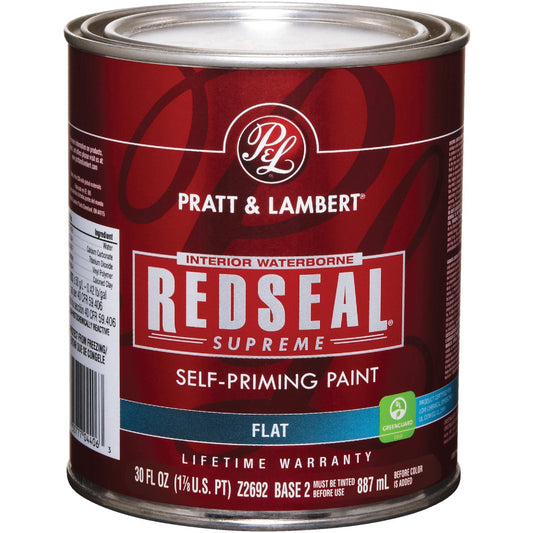 Pratt & Lambert Redseal Supreme Latex Flat Interior Wall Paint, Base 2, 1 Qt.