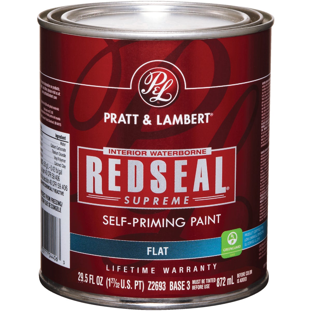 Pratt & Lambert Redseal Supreme Latex Flat Interior Wall Paint, Base 3, 1 Qt.